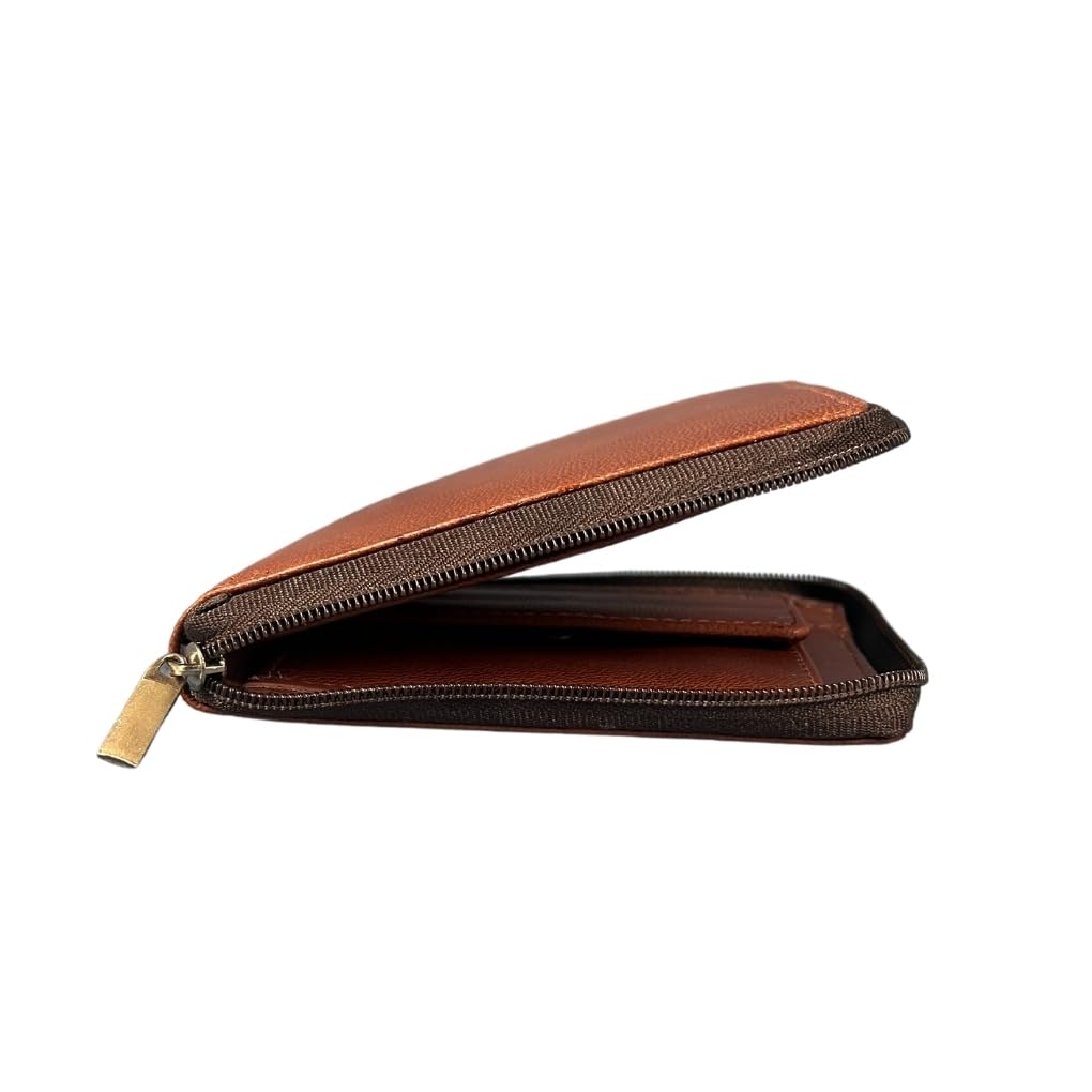 Madosh Genuine Leather Men's Wallet Brown Bifold Purse | RFID Protected | Cards Holder Coin Pocket | Zip Closure for Safety